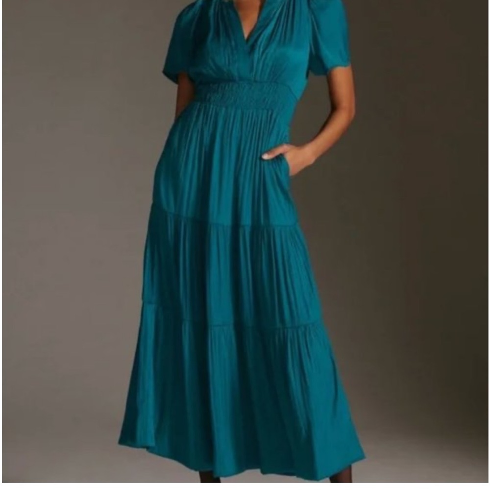 Anthropologie Somerset dress in silky teal green